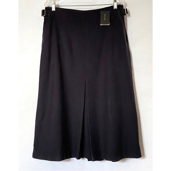 NWT. Massimo Dutti Navy Blue Wool Blend Midi Skirt with Side Buckle. Size XS. - Picture 2 of 11